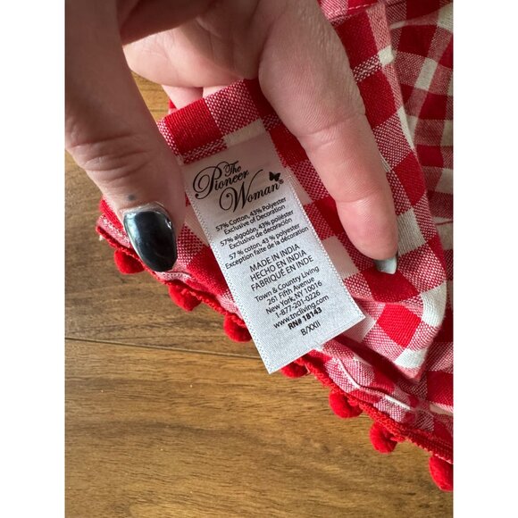 Pioneer Woman Sweet Gingham Small Window Curtain Valance Pom Pom Set of 2 60" - Picture 5 of 6